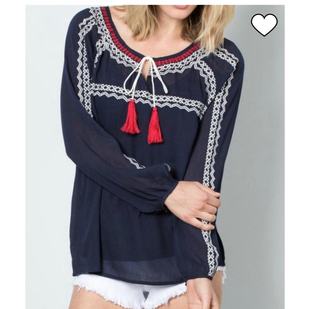 THML Anthropologie embroidered boho peasant top